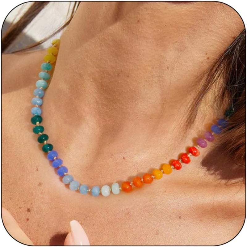 Badu Gemstone Beaded Necklace for Women Colorful Natural Stone Freshwater Pearl Surfer Beach Rainbow Necklace Jewelry Gift - Image 1